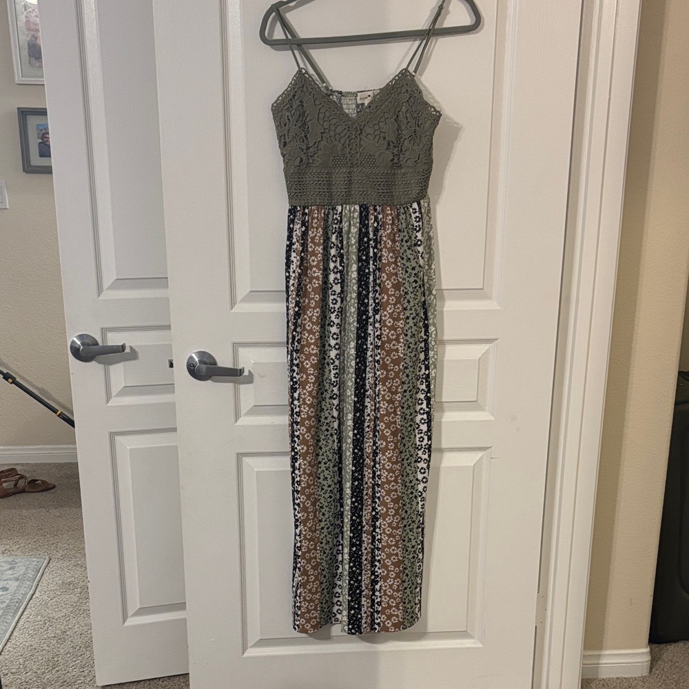 Derek Heart Olive and Multicolor Lace Maxi Dress